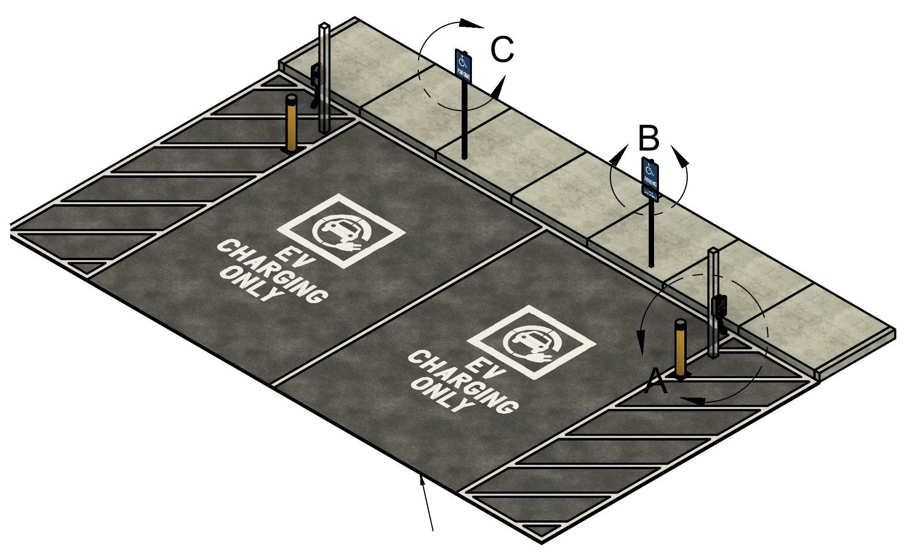 Buzze submittal drawing — ADA and ADA Van EV charging spaces, typical layout