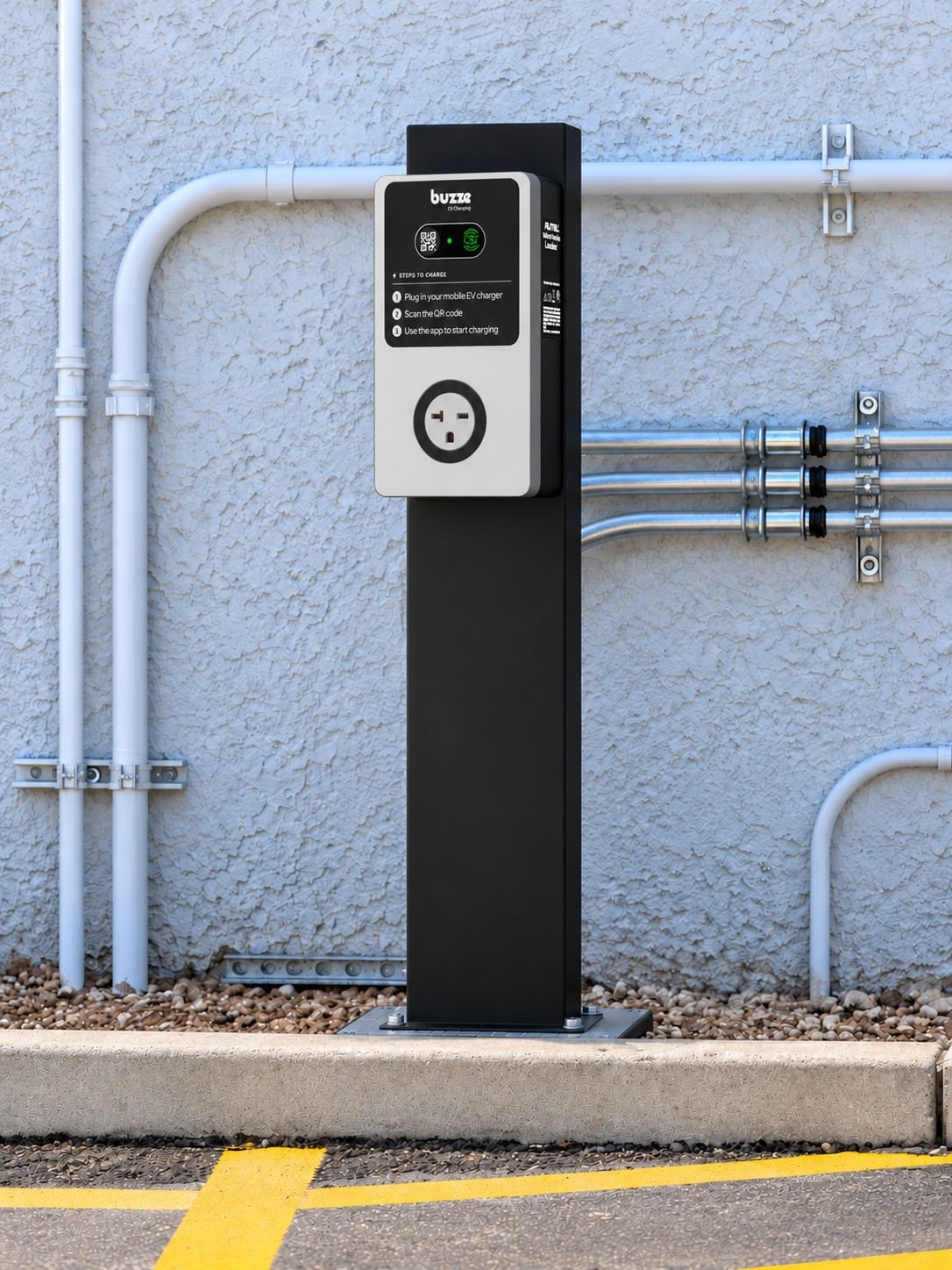 Buzze Smart Outlet mounted on a pedestal post
